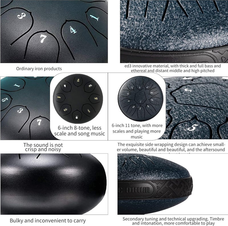 harmuhos Steel Tongue Drum 11 Note 6 Inches D-Key Tank Drum Handpan Drum Percussion Instrument for Meditation Entertainment Musical Education Concert Mind Healing Yoga - Image 2